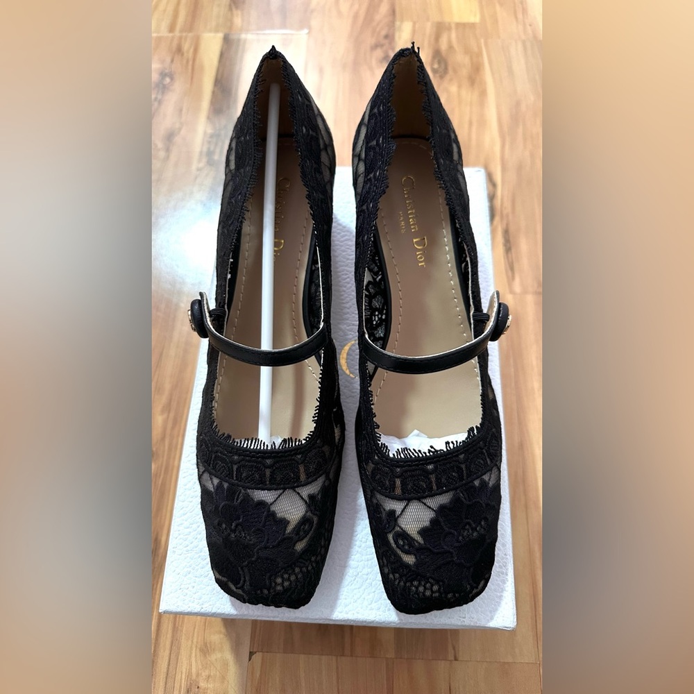 CHRISTIAN DIOR D-GRACE BALLET PUMP HEEL MARY JANE BLACK LACE EU-40 $1290